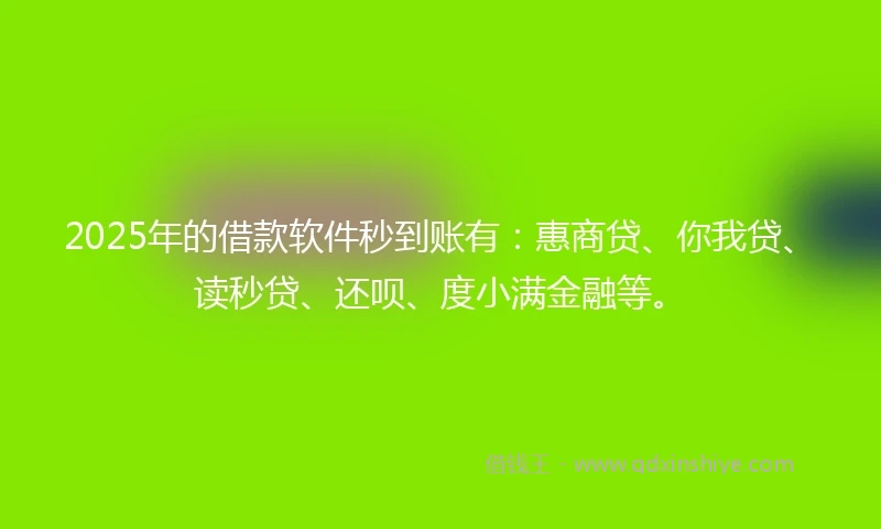 2025年的借款软件秒到账有：惠商贷、你我贷、读秒贷、还呗、度小满金融等。