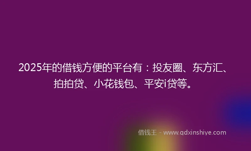 2025年的借钱方便的平台有：投友圈、东方汇、拍拍贷、小花钱包、平安i贷等。