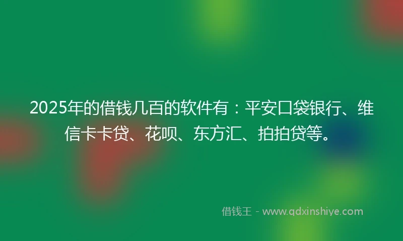 2025年的借钱几百的软件有：平安口袋银行、维信卡卡贷、花呗、东方汇、拍拍贷等。