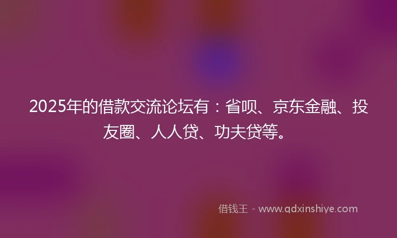 2025年的借款交流论坛有：省呗、京东金融、投友圈、人人贷、功夫贷等。