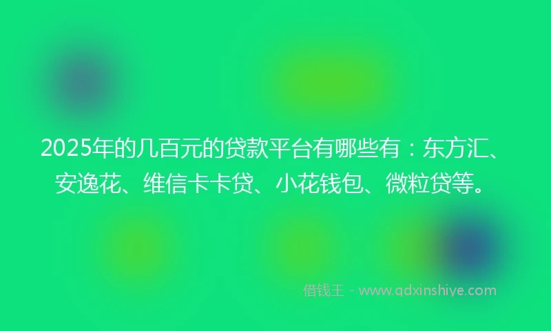 2025年的几百元的贷款平台有哪些有：东方汇、安逸花、维信卡卡贷、小花钱包、微粒贷等。