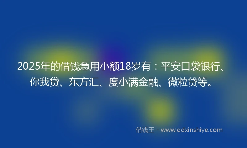 2025年的借钱急用小额18岁有：平安口袋银行、你我贷、东方汇、度小满金融、微粒贷等。