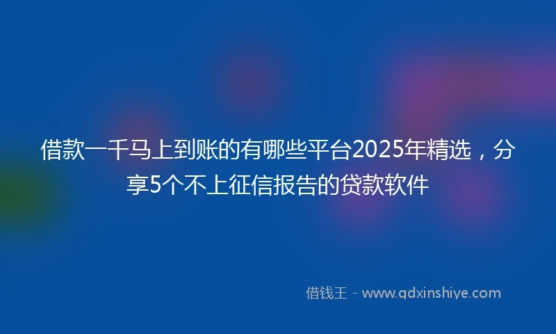 借款一千马上到账的有哪些平台2025年精选，分享5个不上征信报告的贷款软件