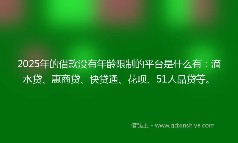 2025年的借款没有年龄限制的平台是什么有：滴水贷、惠商贷、快贷通、花呗、51人品贷等。