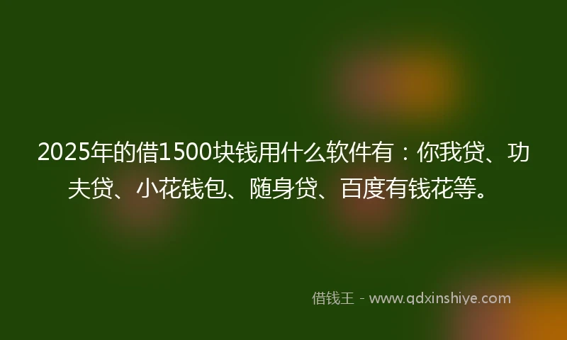 2025年的借1500块钱用什么软件有：你我贷、功夫贷、小花钱包、随身贷、百度有钱花等。