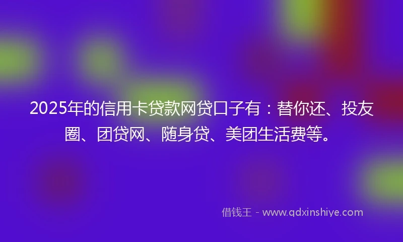 2025年的信用卡贷款网贷口子有：替你还、投友圈、团贷网、随身贷、美团生活费等。