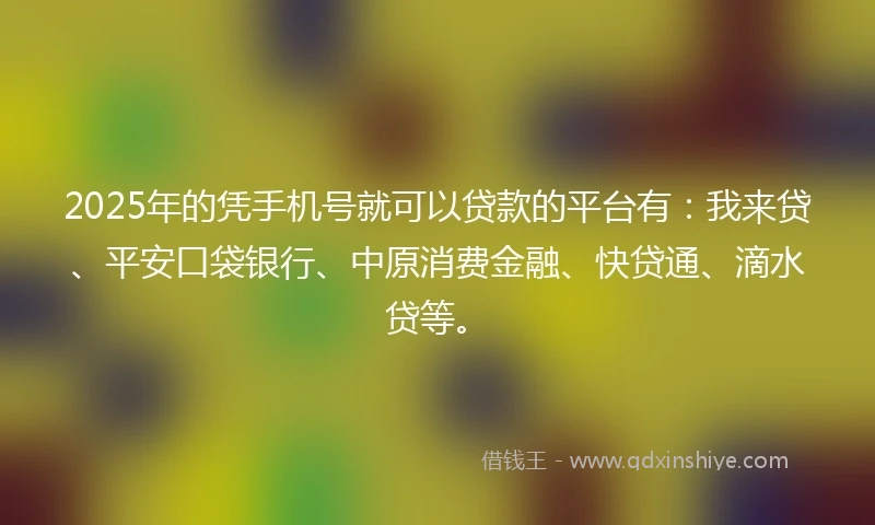 2025年的凭手机号就可以贷款的平台有：我来贷、平安口袋银行、中原消费金融、快贷通、滴水贷等。
