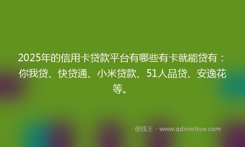 2025年的信用卡贷款平台有哪些有卡就能贷有:你我贷、快贷通、小米贷款、51人品贷、安逸花等。