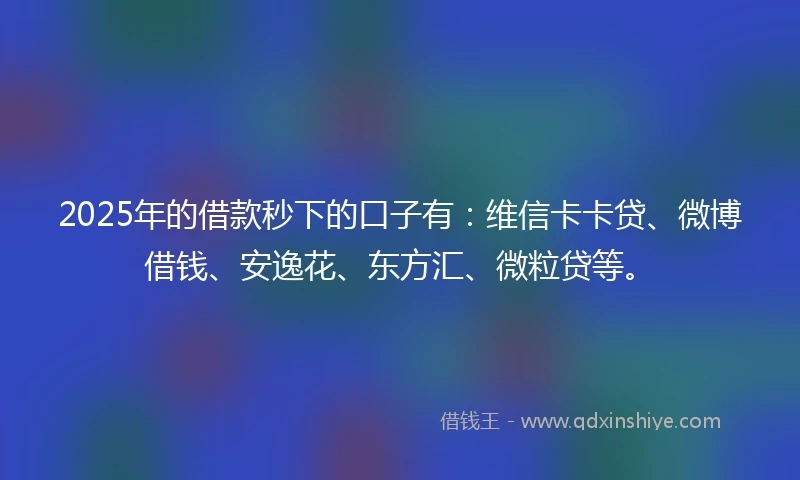 2025年的借款秒下的口子有：维信卡卡贷、微博借钱、安逸花、东方汇、微粒贷等。