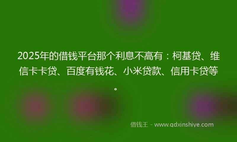 2025年的借钱平台那个利息不高有：柯基贷、维信卡卡贷、百度有钱花、小米贷款、信用卡贷等。
