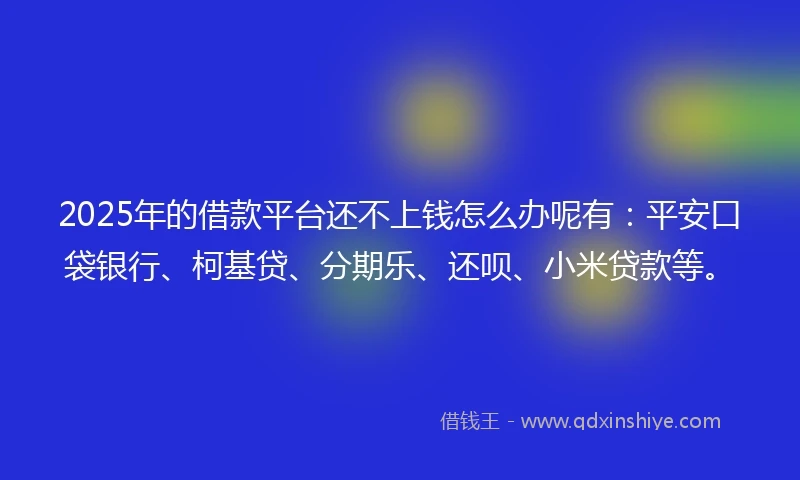 2025年的借款平台还不上钱怎么办呢有：平安口袋银行、柯基贷、分期乐、还呗、小米贷款等。