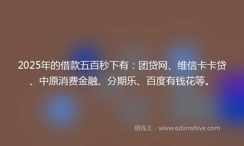 2025年的借款五百秒下有：团贷网、维信卡卡贷、中原消费金融、分期乐、百度有钱花等。