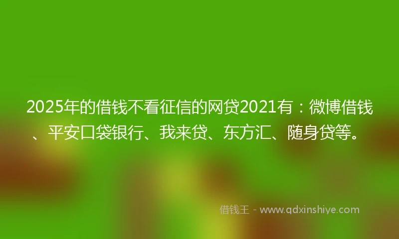 2025年的借钱不看征信的网贷2021有：微博借钱、平安口袋银行、我来贷、东方汇、随身贷等。