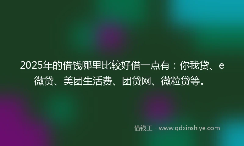 2025年的借钱哪里比较好借一点有：你我贷、e微贷、美团生活费、团贷网、微粒贷等。