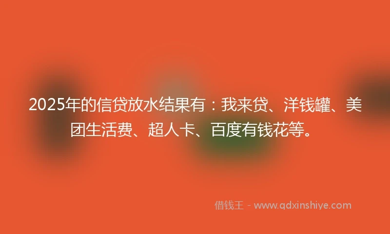 2025年的信贷放水结果有：我来贷、洋钱罐、美团生活费、超人卡、百度有钱花等。