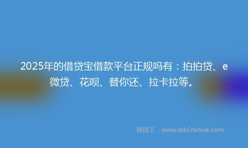 2025年的借贷宝借款平台正规吗有：拍拍贷、e微贷、花呗、替你还、拉卡拉等。