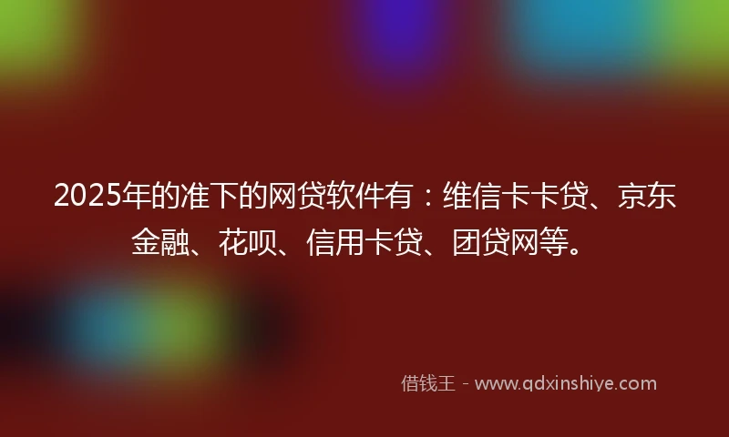 2025年的准下的网贷软件有：维信卡卡贷、京东金融、花呗、信用卡贷、团贷网等。