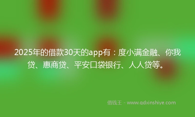 2025年的借款30天的app有：度小满金融、你我贷、惠商贷、平安口袋银行、人人贷等。