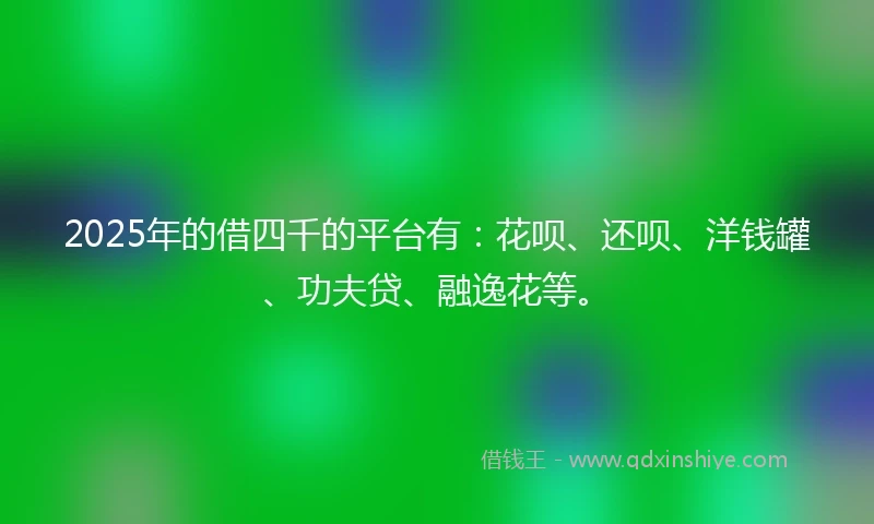 2025年的借四千的平台有：花呗、还呗、洋钱罐、功夫贷、融逸花等。
