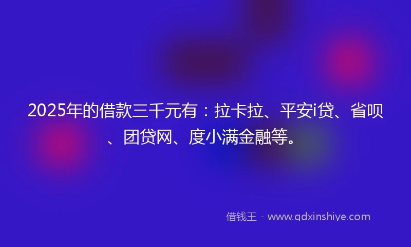 2025年的借款三千元有：拉卡拉、平安i贷、省呗、团贷网、度小满金融等。