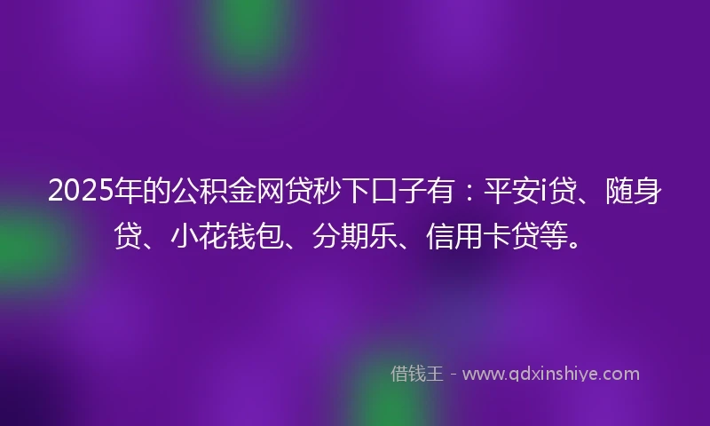 2025年的公积金网贷秒下口子有：平安i贷、随身贷、小花钱包、分期乐、信用卡贷等。