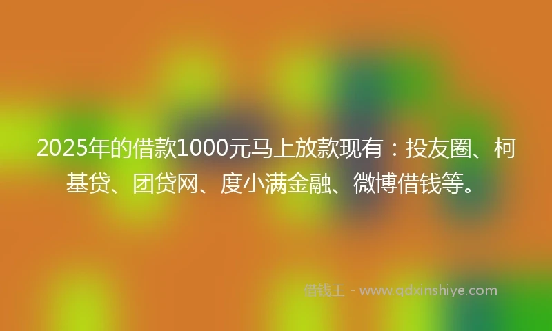 2025年的借款1000元马上放款现有：投友圈、柯基贷、团贷网、度小满金融、微博借钱等。