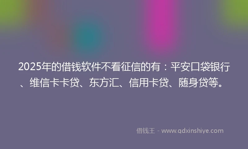 2025年的借钱软件不看征信的有：平安口袋银行、维信卡卡贷、东方汇、信用卡贷、随身贷等。