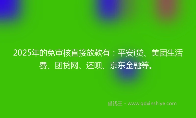 2025年的免审核直接放款有：平安i贷、美团生活费、团贷网、还呗、京东金融等。
