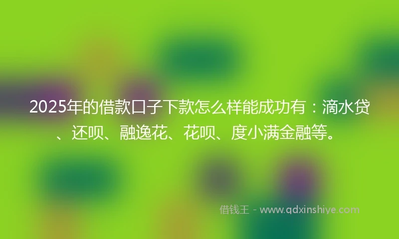 2025年的借款口子下款怎么样能成功有:滴水贷、还呗、融逸花、花呗、度小满金融等。