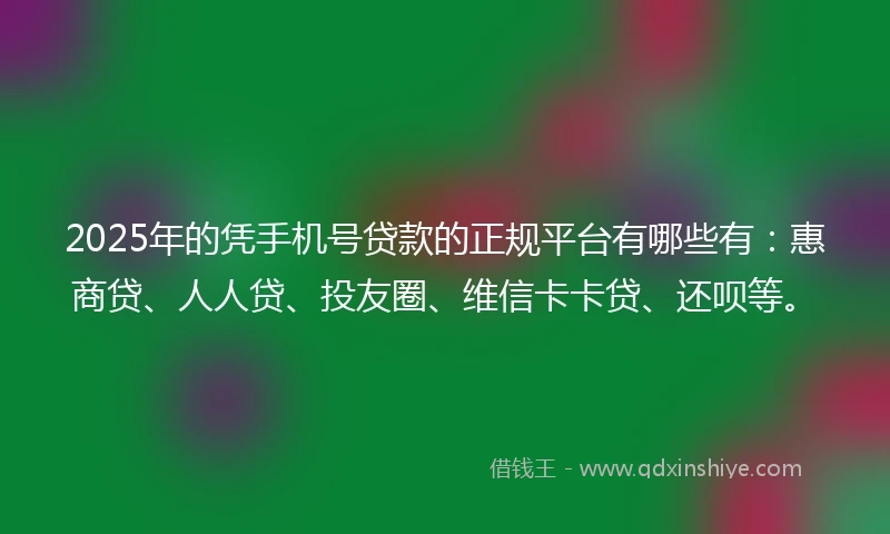 2025年的凭手机号贷款的正规平台有哪些有：惠商贷、人人贷、投友圈、维信卡卡贷、还呗等。