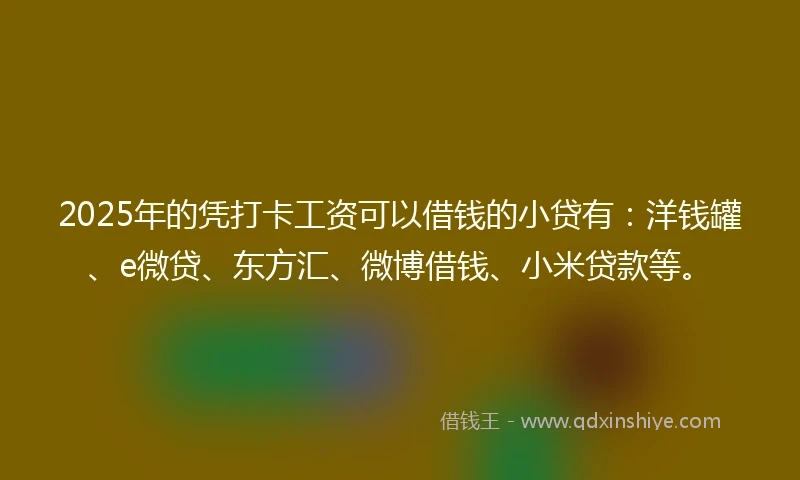 2025年的凭打卡工资可以借钱的小贷有：洋钱罐、e微贷、东方汇、微博借钱、小米贷款等。