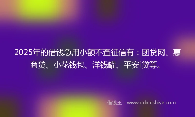 2025年的借钱急用小额不查征信有：团贷网、惠商贷、小花钱包、洋钱罐、平安i贷等。