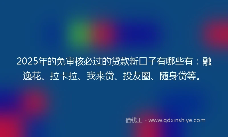 2025年的免审核必过的贷款新口子有哪些有：融逸花、拉卡拉、我来贷、投友圈、随身贷等。