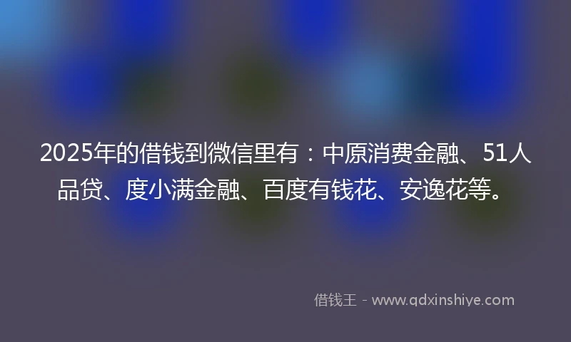 2025年的借钱到微信里有：中原消费金融、51人品贷、度小满金融、百度有钱花、安逸花等。