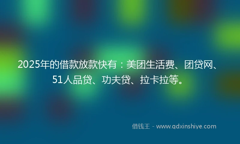 2025年的借款放款快有：美团生活费、团贷网、51人品贷、功夫贷、拉卡拉等。