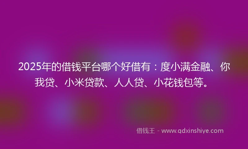 2025年的借钱平台哪个好借有：度小满金融、你我贷、小米贷款、人人贷、小花钱包等。