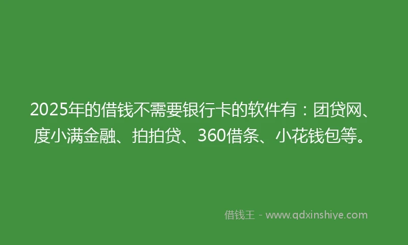 2025年的借钱不需要银行卡的软件有：团贷网、度小满金融、拍拍贷、360借条、小花钱包等。