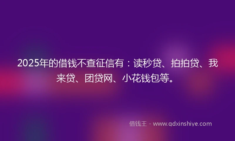 2025年的借钱不查征信有：读秒贷、拍拍贷、我来贷、团贷网、小花钱包等。