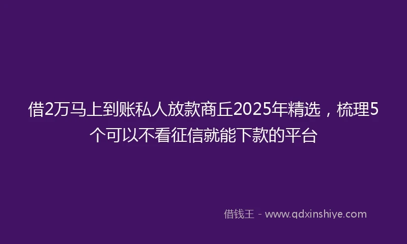 借2万马上到账私人放款商丘2025年精选,梳理5个可以不看征信就能下款的平台