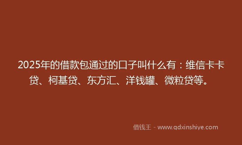 2025年的借款包通过的口子叫什么有：维信卡卡贷、柯基贷、东方汇、洋钱罐、微粒贷等。