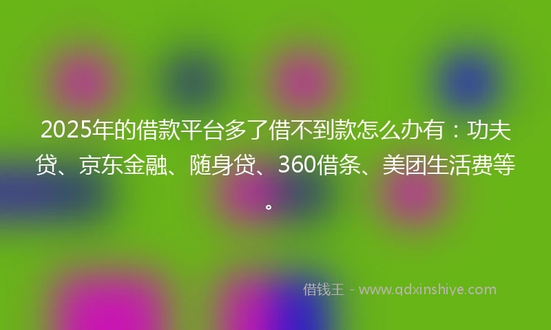 2025年的借款平台多了借不到款怎么办有：功夫贷、京东金融、随身贷、360借条、美团生活费等。