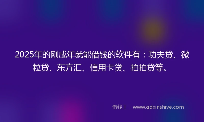 2025年的刚成年就能借钱的软件有：功夫贷、微粒贷、东方汇、信用卡贷、拍拍贷等。
