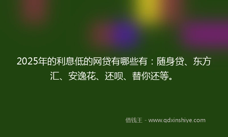 2025年的利息低的网贷有哪些有：随身贷、东方汇、安逸花、还呗、替你还等。