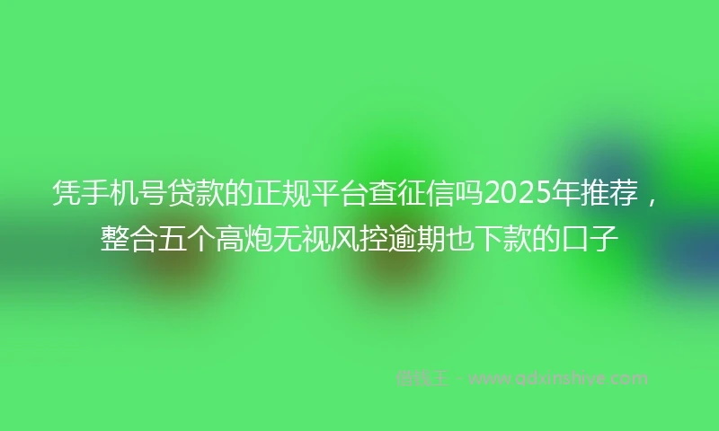 凭手机号贷款的正规平台查征信吗2025年推荐，整合五个高炮无视风控逾期也下款的口子
