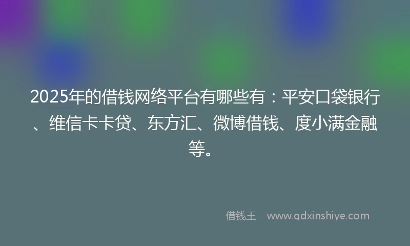 2025年的借钱网络平台有哪些有：平安口袋银行、维信卡卡贷、东方汇、微博借钱、度小满金融等。