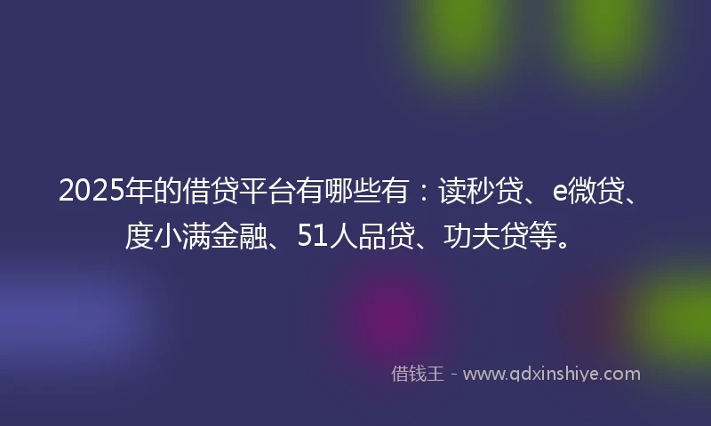 2025年的借贷平台有哪些有：读秒贷、e微贷、度小满金融、51人品贷、功夫贷等。