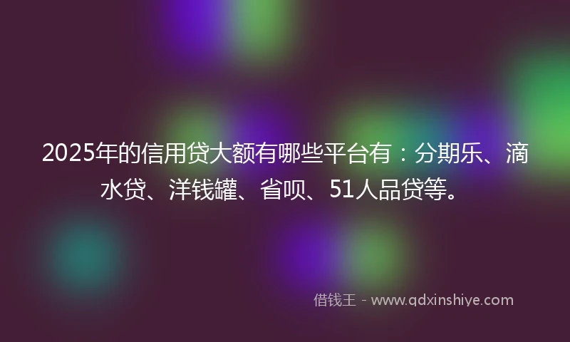 2025年的信用贷大额有哪些平台有：分期乐、滴水贷、洋钱罐、省呗、51人品贷等。