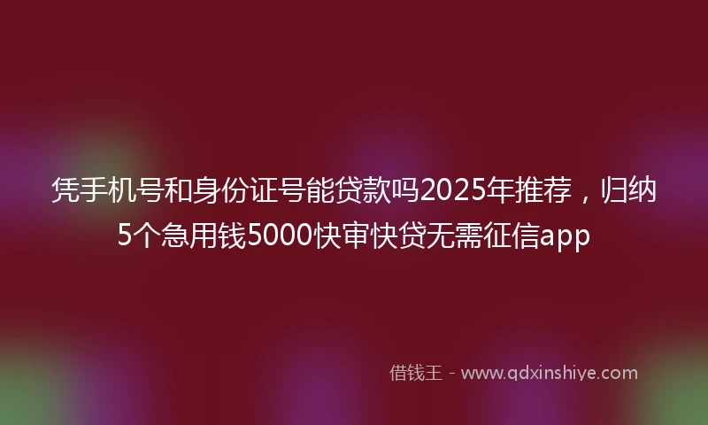 凭手机号和身份证号能贷款吗2025年推荐，归纳5个急用钱5000快审快贷无需征信app