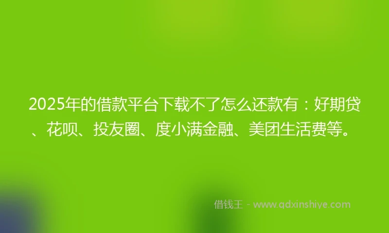 2025年的借款平台下载不了怎么还款有：好期贷、花呗、投友圈、度小满金融、美团生活费等。