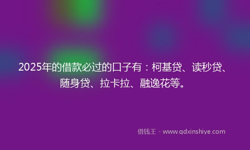 2025年的借款必过的口子有：柯基贷、读秒贷、随身贷、拉卡拉、融逸花等。